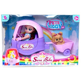 Muñeca Sasa Bebé en Carrito y Mascota